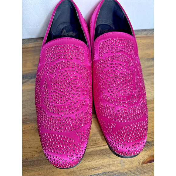 Fuchsia Sequin Stone Men's Loafers Size 11 Slip On Dress Shoes Wedding Prom Date - Picture 3 of 10